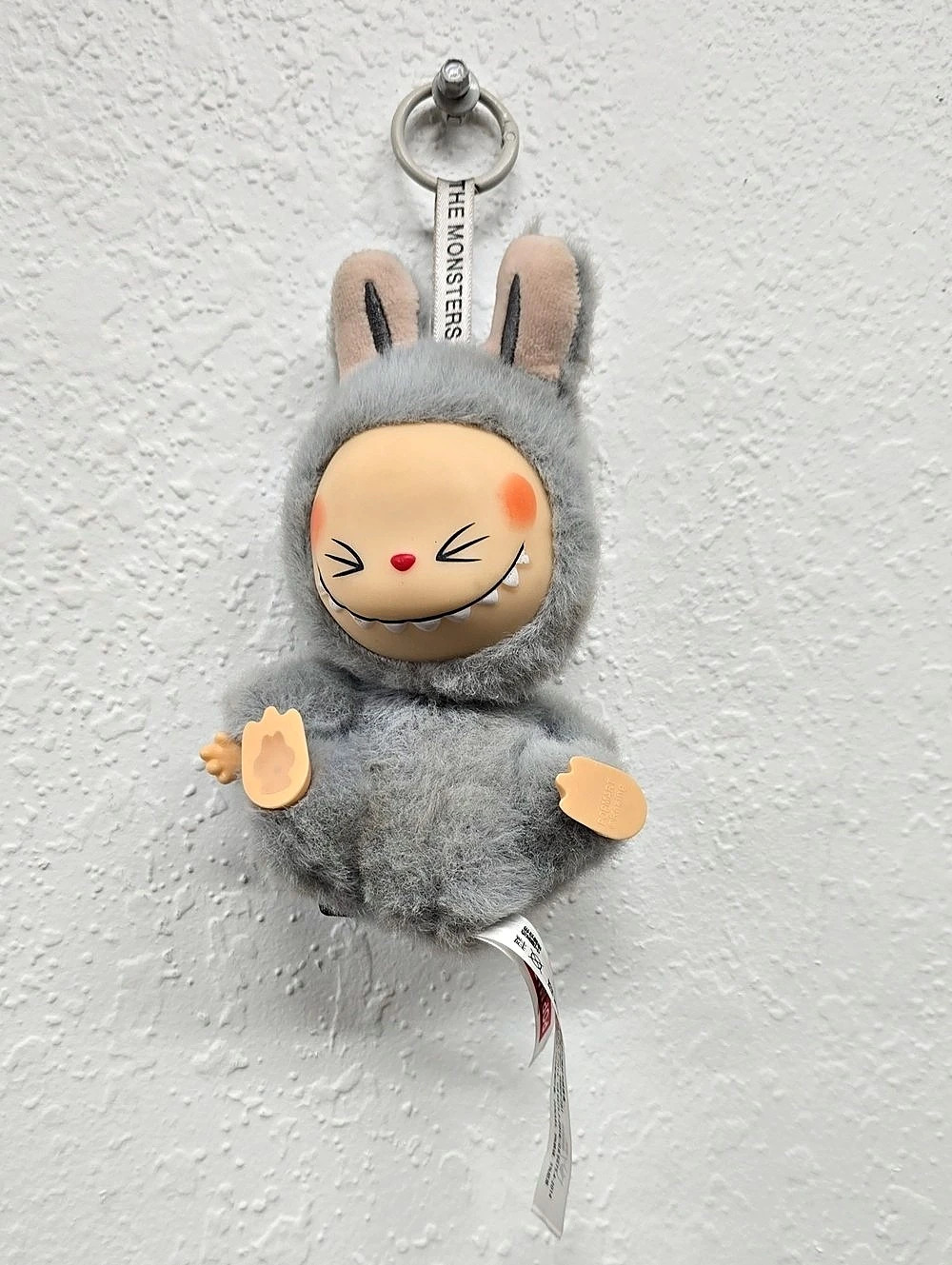 The Monstresses Plush Bunny Keychain Gray & Pink